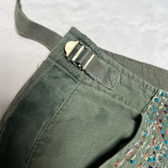 VINTAGE Da-Nang Lowrise Green Embroidered Cargo Straight leg Silk Blend Pants SM - Picture 7 of 16